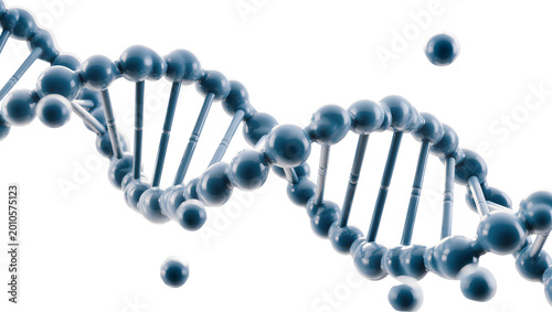 Картината върху платно Blue metallic DNA helix structure with floating spheres, isolated on transparent
