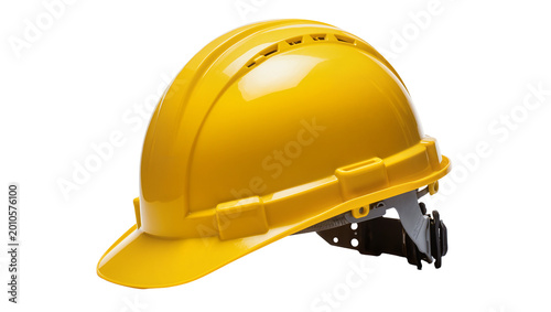 Yellow hard hat with adjustable suspension system, isolated on transparent background