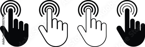 Fotografie Doorbell icons, illustration, minimalist black line art depicting hand pressing doorbell symbol for delivery alert notification and home entry design