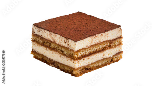 Картината върху платно Layered tiramisu dessert with cocoa powder dusting, isolated on transparent back
