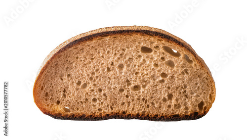 Valokuva Crusty slice of dark rye bread with airy crumb, isolated on transparent backgrou
