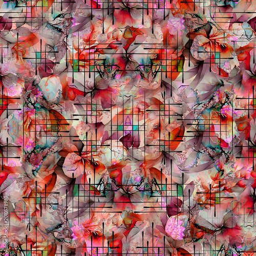 Bild auf Leinwand Abstract all-over textile designr illustration digital printing factory