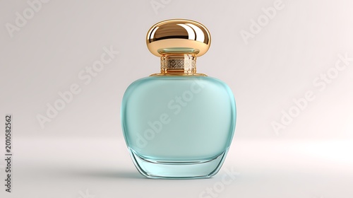 Luxury Perfume Bottle Aqua Glass Gold Cap Elegant Fragrance