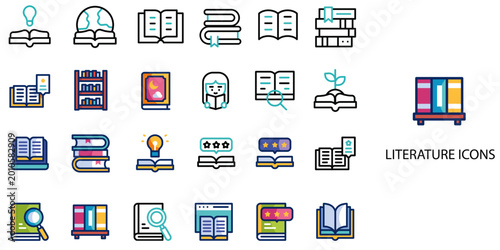 Literature simple New concept 24 color icons set .Vector illustration.
