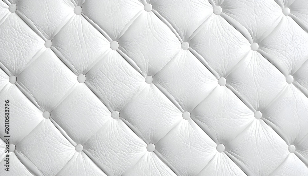 Fototapeta premium Close-up of white diamond-patterned tufted leather texture with button accents