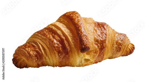 Canvas Print Golden brown flaky croissant pastry, isolated on transparent background