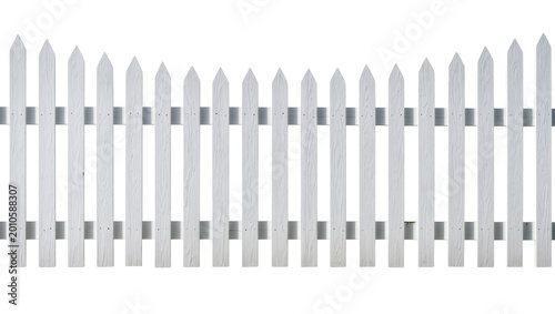 Bild auf Leinwand Classic white picket fence with pointed tops, isolated on transparent background