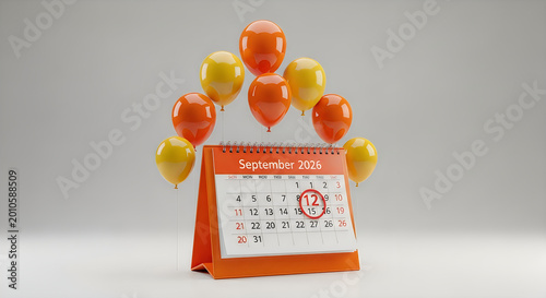 September calendar with balloons and marked date