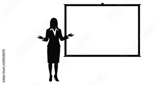 businesswoman silhouette presenting to a blank projection screen
