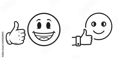 Photos Two smiling faces giving thumbs up black and white illustration
