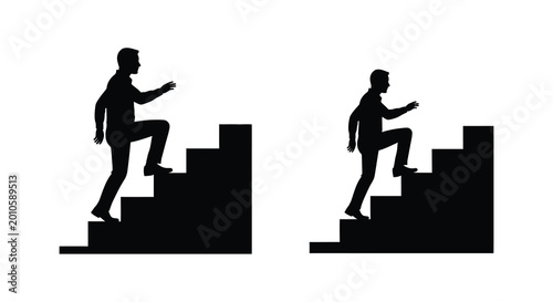 Canvastavla man climbing stairs silhouette against white background