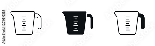 Quadro su tela Measuring Cup Icon Set, Kitchen Liquid Measuring Jug Outline and Solid Icon Set