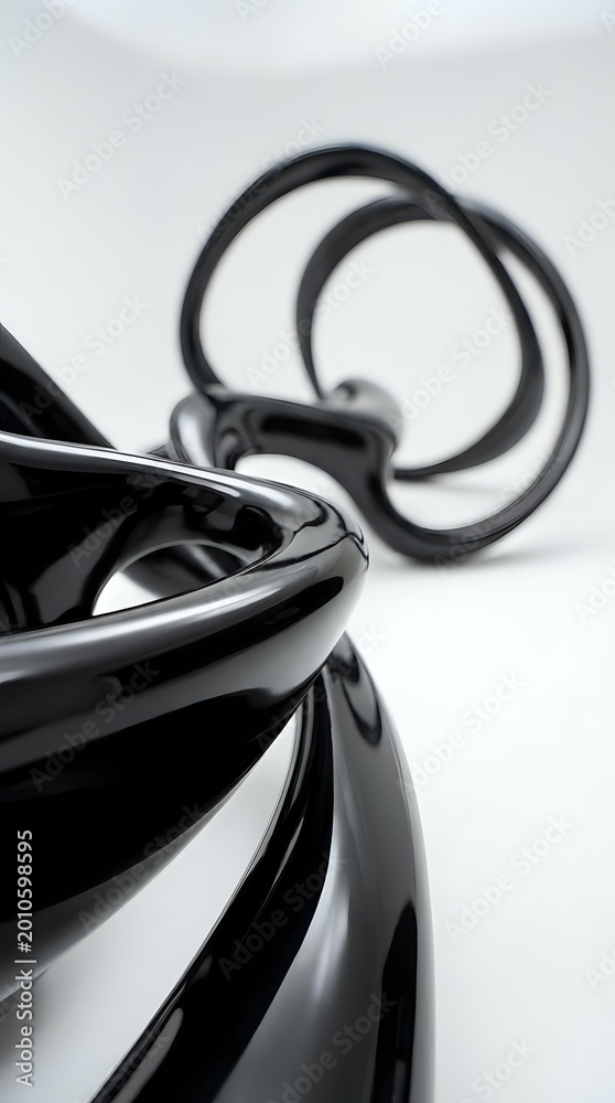 Naklejka premium Abstract black glossy sculptural forms with flowing curves and reflective surfaces creating modern artistic composition for contemporary design projects.