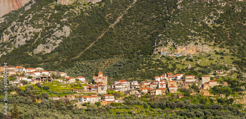 Quadro su tela Aerial view of the mountainous village of Eleonas (also known as Topolia) in the