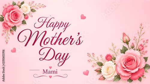 Happy Mother’s Day Floral Greeting Card Pink Elegant Typography
