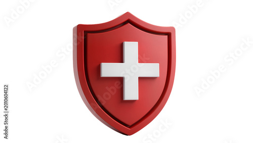 Schilderij op canvas Red shield with white cross symbol, isolated on transparent background