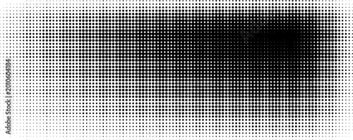 Dotted halftone gradient texture. Fading polka dot background. Repeated dots gradation pattern. Black vanishing comic pop art overlay backdrop. Halftone raster effect wallpaper. Vector Ilustration