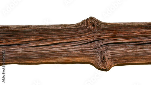 Tableau sur toile Weathered rough brown wooden branch with knots, isolated on transparent backgrou