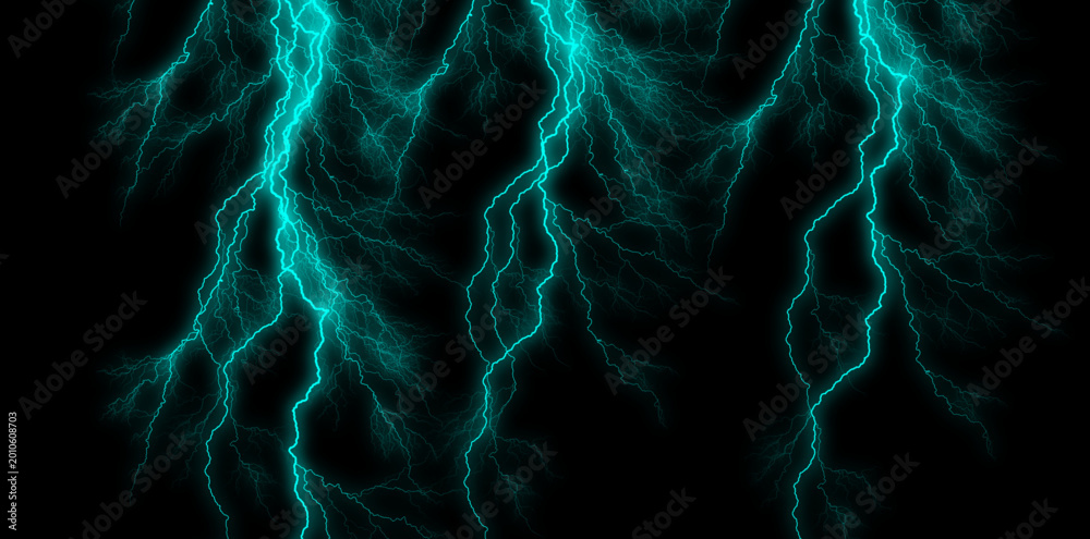 Obraz premium Electric blue lightning bolts on black background, abstract energy concept