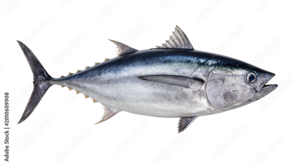 Obraz premium Large Blue Tuna Fish with Silver Fins and Dark Eyes