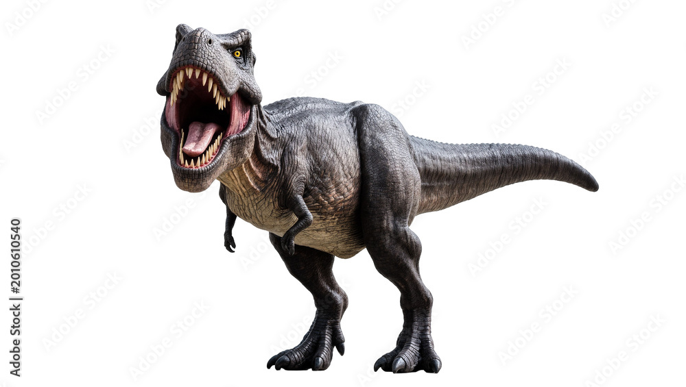 Fototapeta premium Gray Tyrannosaurus Rex Roaring with Open Mouth and Sharp Teeth