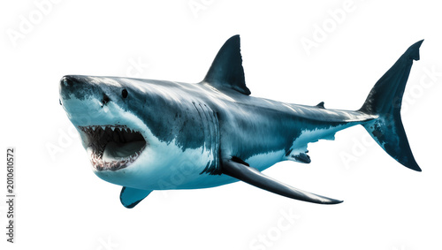 Valokuva Gray Great White Shark Swimming with Open Mouth and Visible Teeth