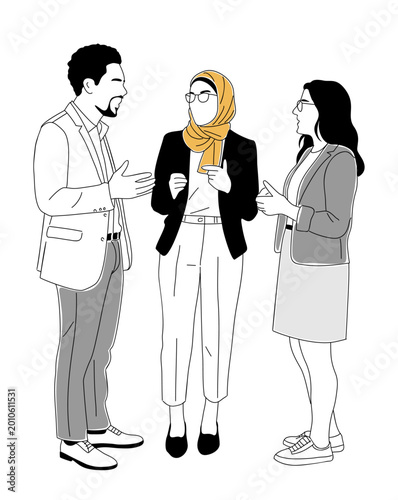 Canvas Print Three professionals engage in a friendly business conversation