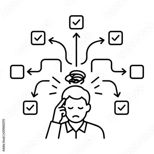 Decision fatigue concept outline icon