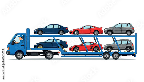 Tableau sur toile Vsai auto transport truck carrying new vehicles for delivery