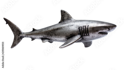 Fotografia Gray plastic shark toy with visible teeth and fins