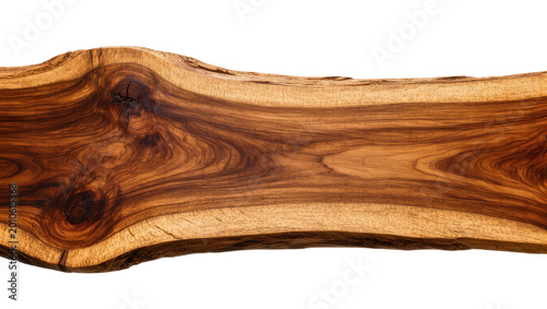 Bild auf Leinwand Natural live edge walnut wood slab with intricate grain patterns, isolated on tr