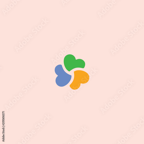 Triple Heart Logo. A Set of Three Colorful Hearts Forming a Circular Flower Shape, Vector Illustration for Relationship Apps, Non profit, Charity Organizations, Wellness Centers. Logo Design Elements