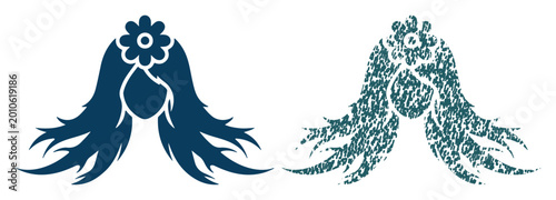 Photos Stylized female silhouette with flowing hair adorned with a flower, presented in two distinct textures