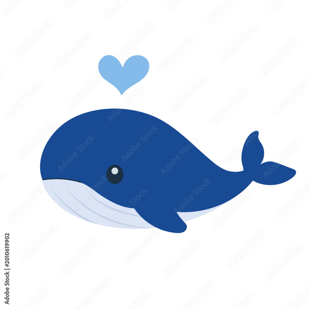 Fototapeta premium Cute whale holding heart adorable marine animal romantic love character