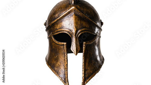 Fotografie Ancient bronze Corinthian helmet with intricate detailing, isolated on transpare