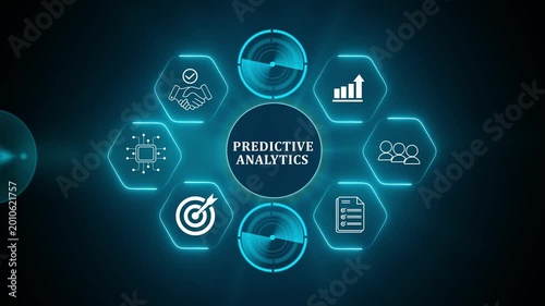Predictive analytics, business forecasting, data visualization concept. Data analysis, machine learning, artificial intelligrnce (AI) and statistical model. Predictions future outcomes, performance.4k