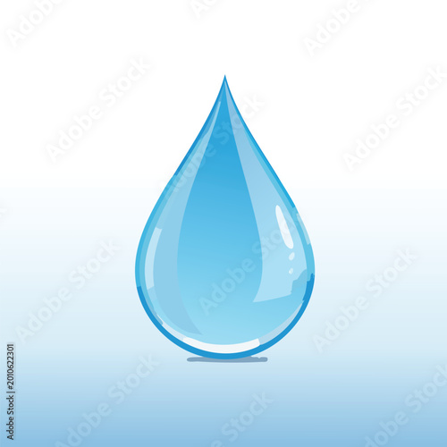 Clear blue water drop icon on white and light blue background