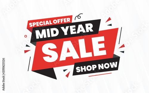 Mid Year Sale Promotional Banner with Bold Geometric Style Shop Now Special Offer