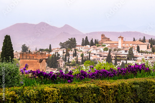 Quadro su tela vista del barrio del Albaicín desde los jardines del Generalife en la Alhambra c