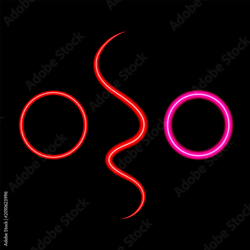Glowing neon infinity symbol with red and purple swirls