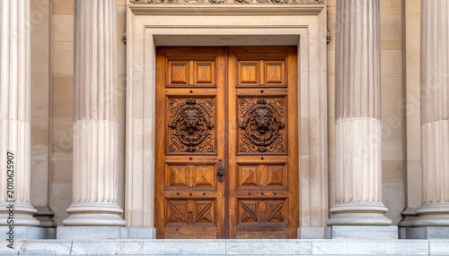 Ornate wooden double door neoclassical architecture