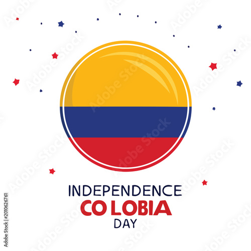 Colombian independence day celebration graphic with flag and stars design