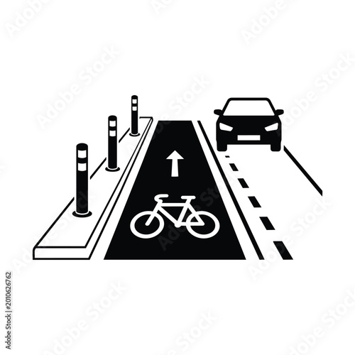 Protected bike lane icon with protected bike lane for Eco Urbanism safe urban cycling