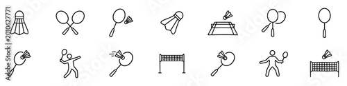 Fotografía badminton icon set with shuttlecock rackets net and player actions, sport game e