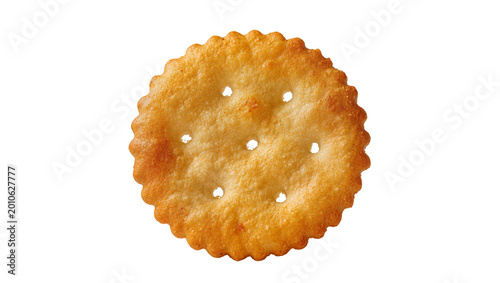 Εκτύπωση καμβά Round golden baked cracker with serrated edges, isolated on transparent backgrou