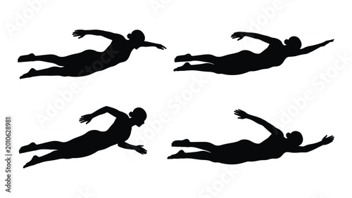 Obraz na plátne Swimmer silhouettes in various freestyle swimming poses black on white high qual