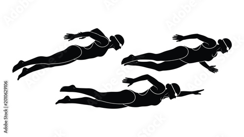 Photos swimmer silhouette three figures in freestyle swimming pose black and white