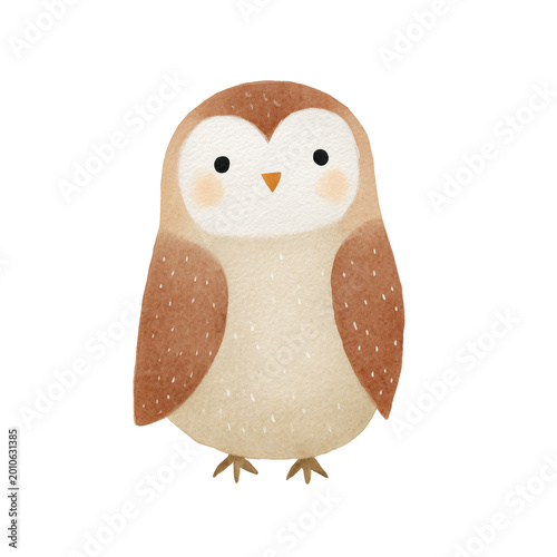 cartoon Owl watercolor illustration children story book style on transparent background