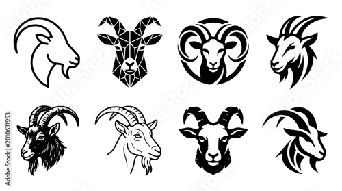 Collection of goat and ram head silhouettes.