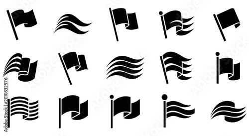 Collection of black flag vector icons for graphic design projects